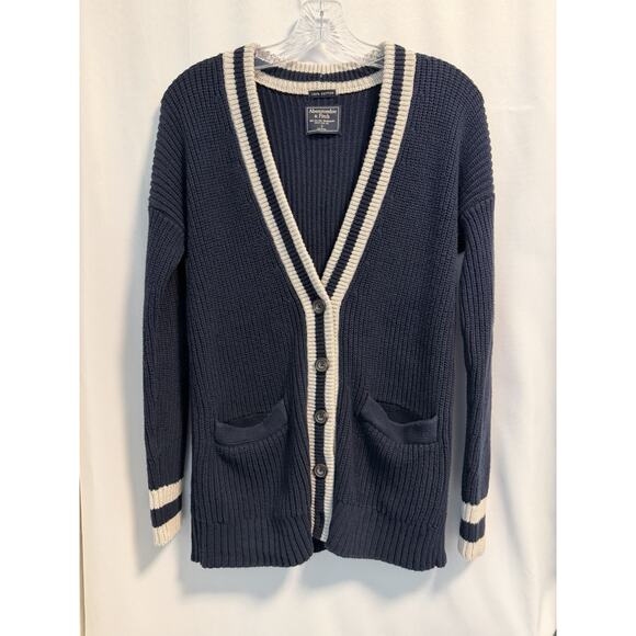 Abercrombie & Fitch | Women’s Cardigan Knit Sweater V-Neck Button Navy- Small - Picture 1 of 6